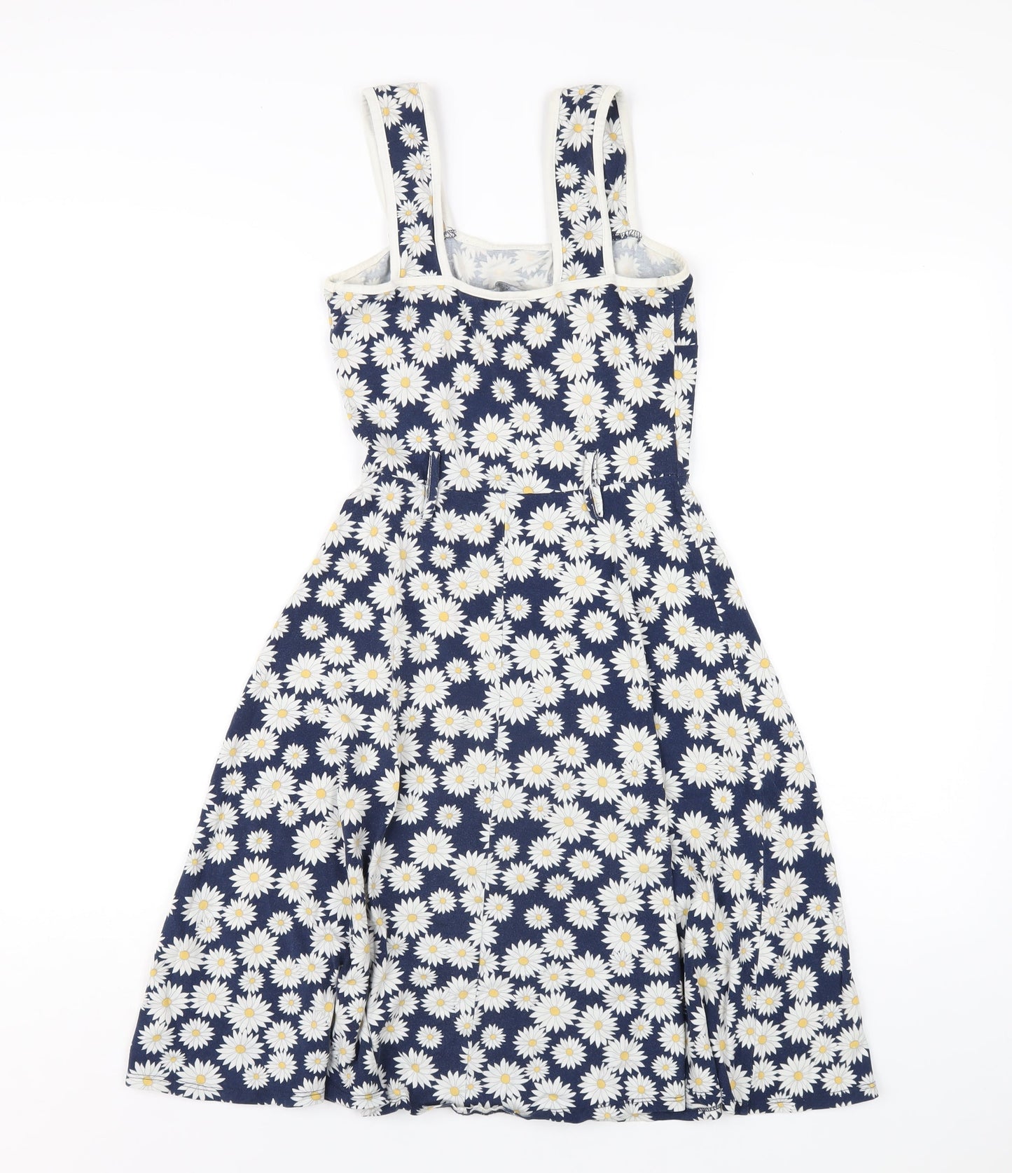 Dorothy Perkins Womens Blue Floral Cotton A-Line Size 6 Square Neck Pullover