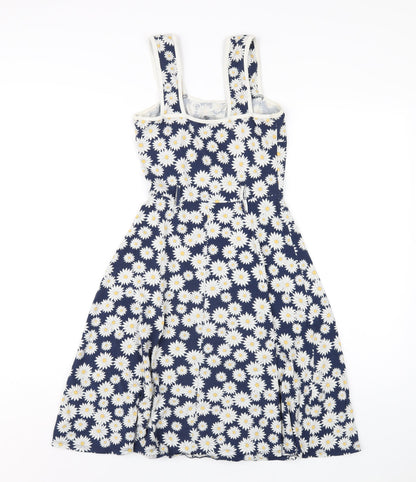 Dorothy Perkins Womens Blue Floral Cotton A-Line Size 6 Square Neck Pullover