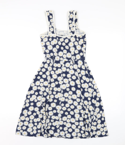 Dorothy Perkins Womens Blue Floral Cotton A-Line Size 6 Square Neck Pullover