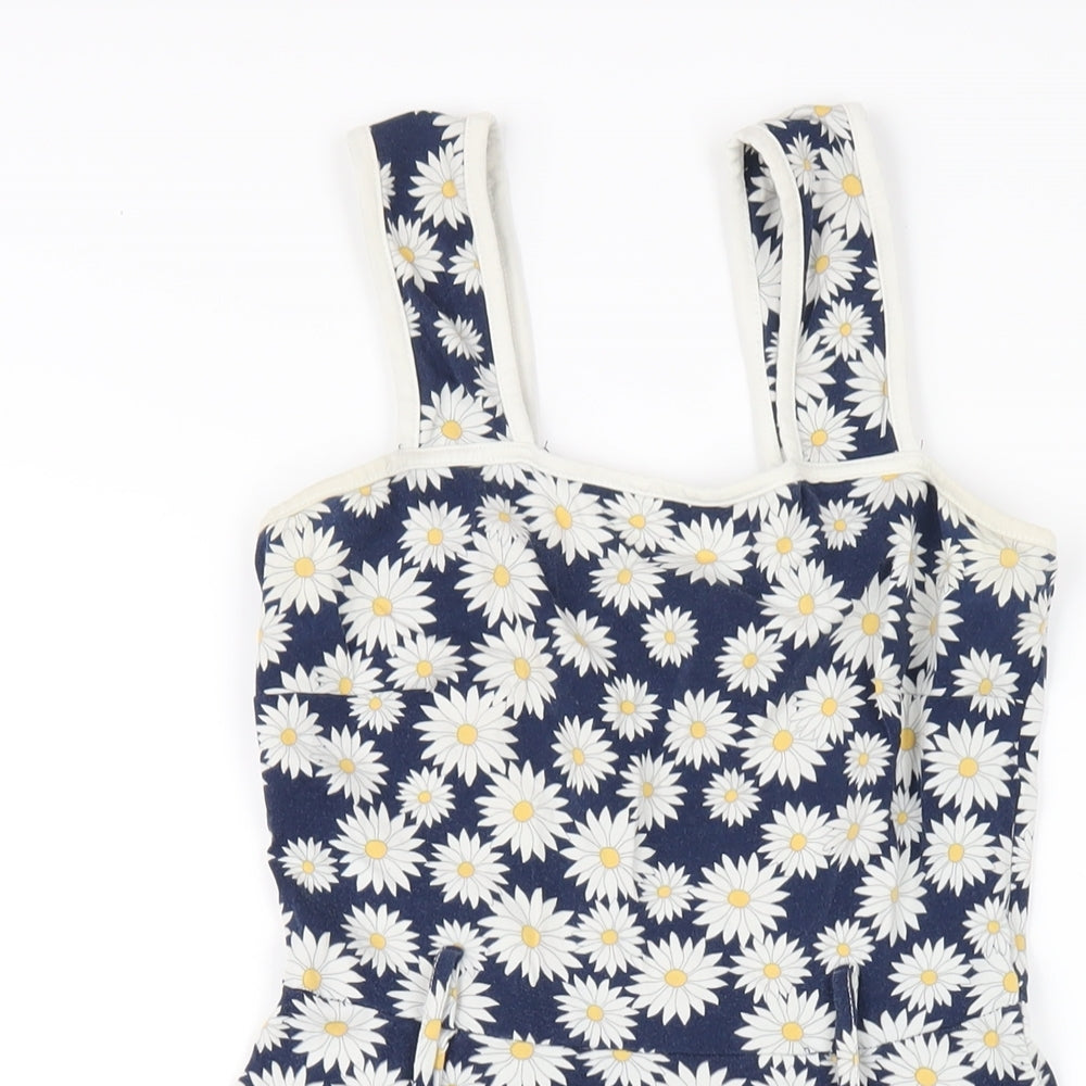 Dorothy Perkins Womens Blue Floral Cotton A-Line Size 6 Square Neck Pullover