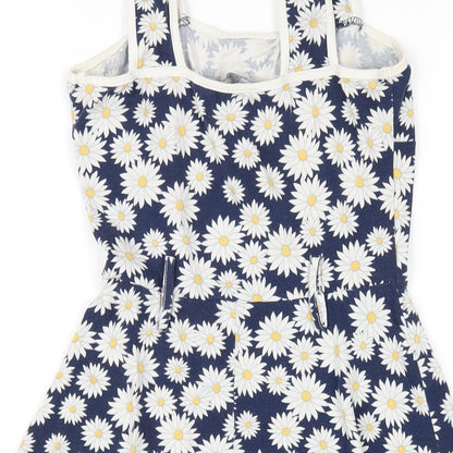 Dorothy Perkins Womens Blue Floral Cotton A-Line Size 6 Square Neck Pullover