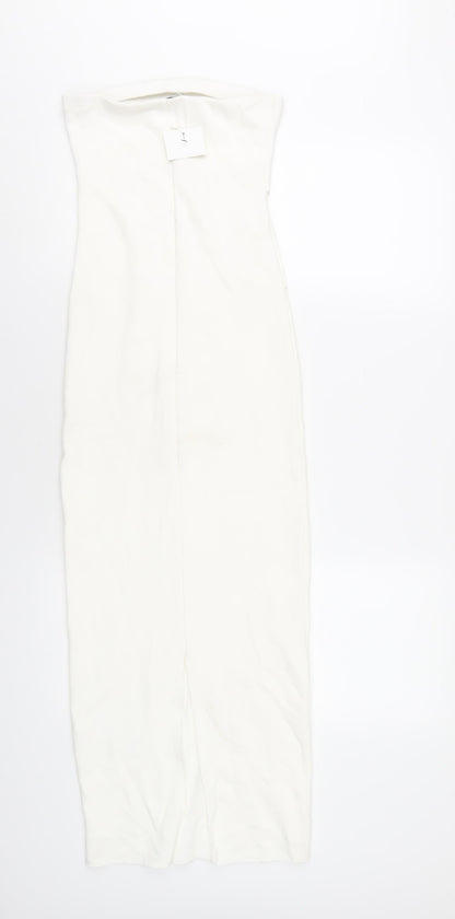 Zara Womens White Viscose Bodycon Size S Square Neck Pullover