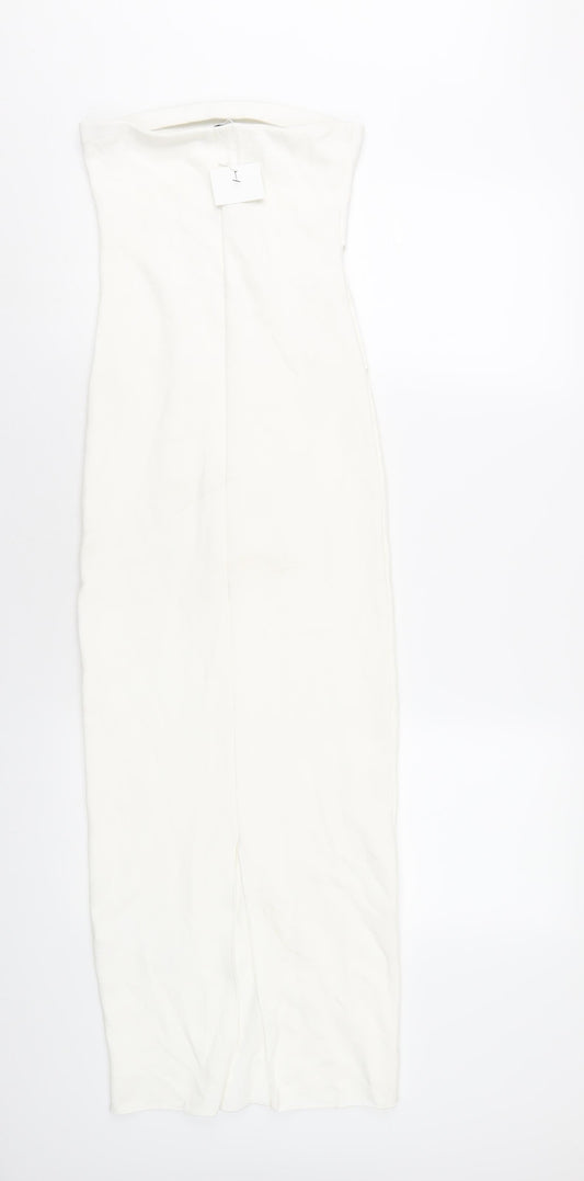 Zara Womens White Viscose Bodycon Size S Square Neck Pullover