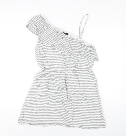 New Look Womens Grey Striped Cotton A-Line Size 14 One Shoulder Pullover