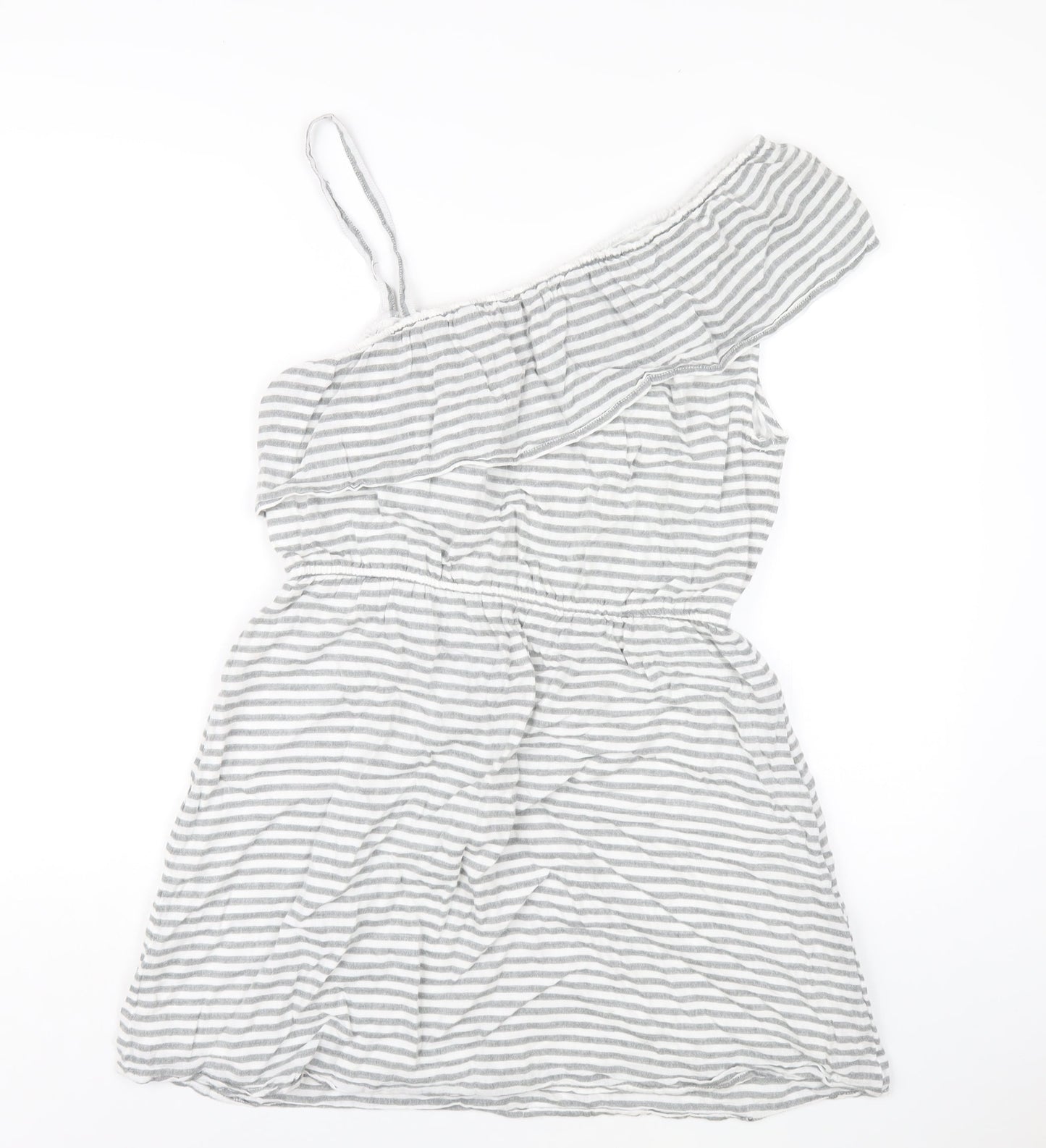 New Look Womens Grey Striped Cotton A-Line Size 14 One Shoulder Pullover