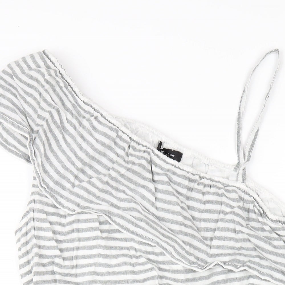New Look Womens Grey Striped Cotton A-Line Size 14 One Shoulder Pullover