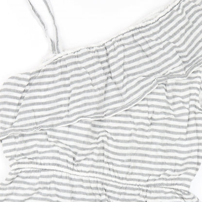 New Look Womens Grey Striped Cotton A-Line Size 14 One Shoulder Pullover