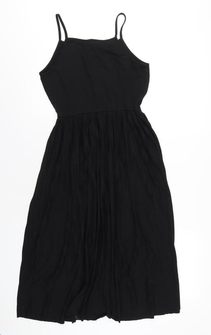 New Look Womens Black Striped Polyester A-Line Size 12 Square Neck Pullover