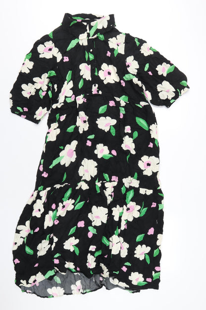 New Look Womens Multicoloured Floral Viscose A-Line Size 14 Collared Button