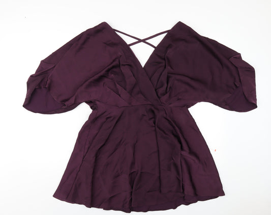 ASOS Womens Purple Polyester A-Line Size 12 V-Neck Zip