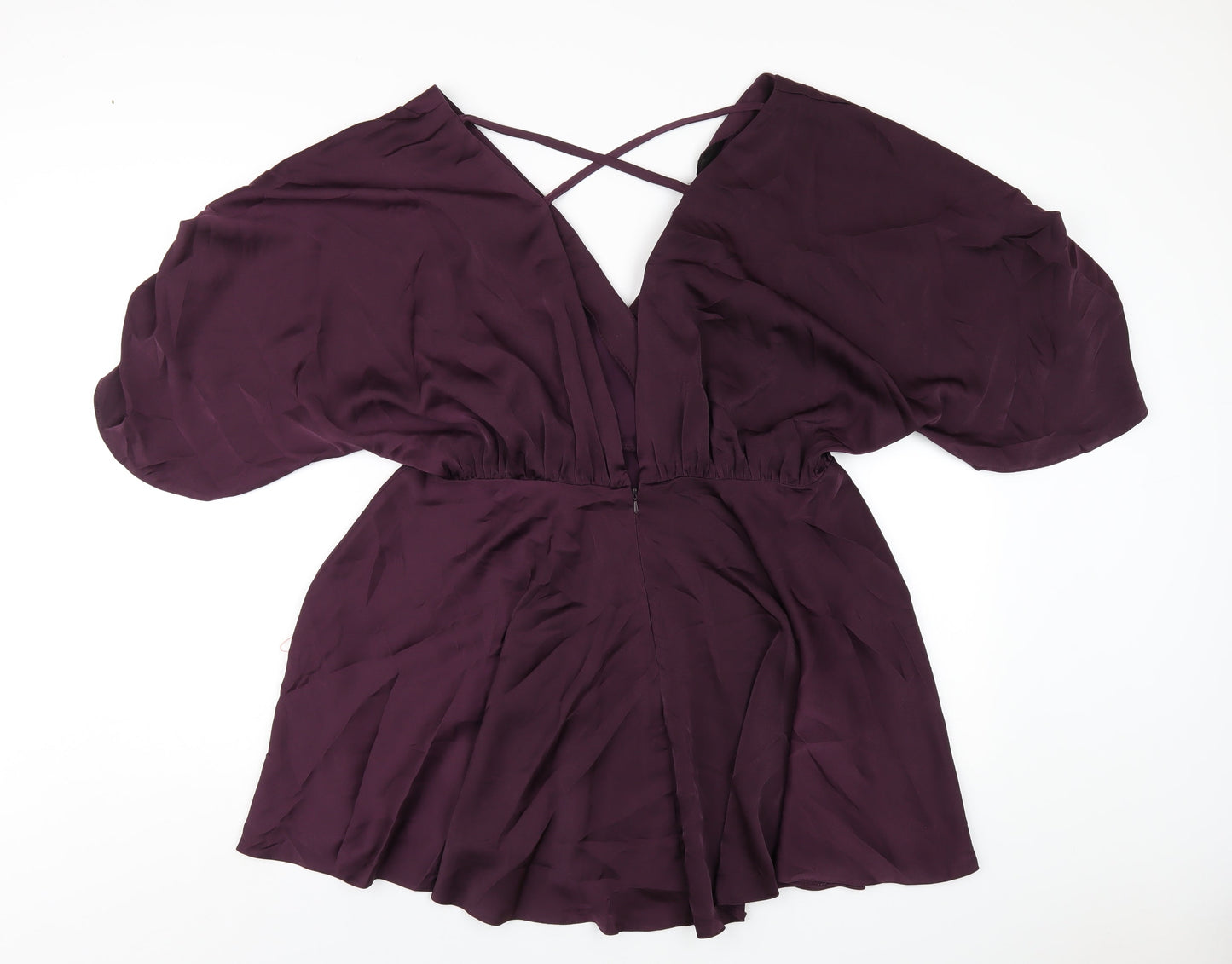ASOS Womens Purple Polyester A-Line Size 12 V-Neck Zip