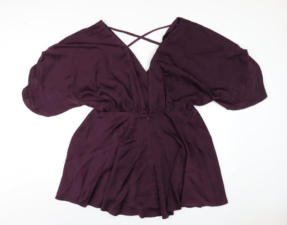 ASOS Womens Purple Polyester A-Line Size 12 V-Neck Zip