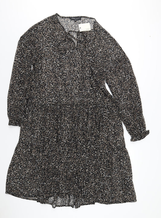 Capsule Womens Black Floral Polyester A-Line Size 14 V-Neck Pullover