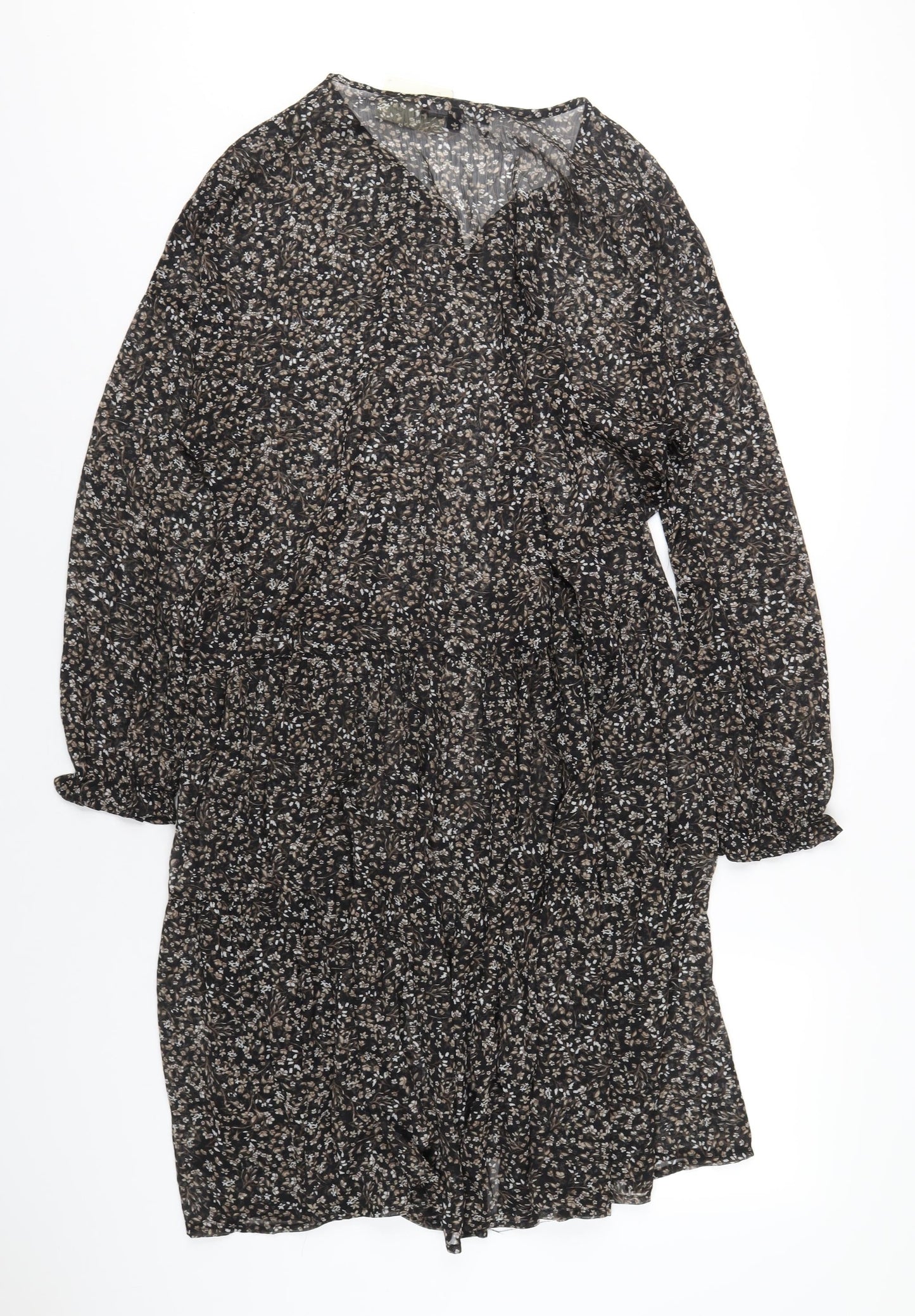 Capsule Womens Black Floral Polyester A-Line Size 14 V-Neck Pullover