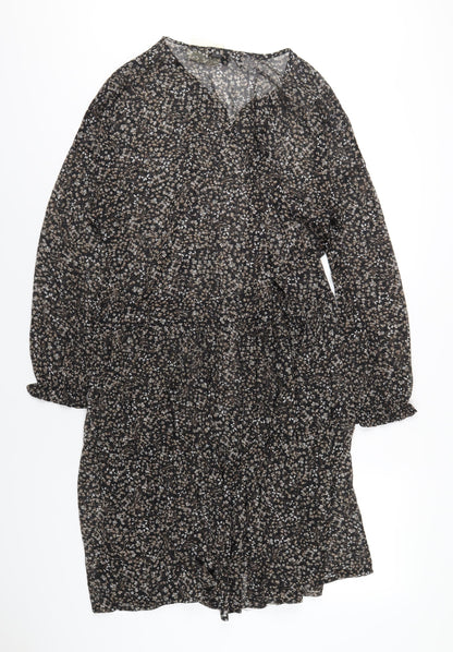 Capsule Womens Black Floral Polyester A-Line Size 14 V-Neck Pullover