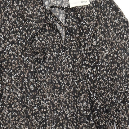 Capsule Womens Black Floral Polyester A-Line Size 14 V-Neck Pullover