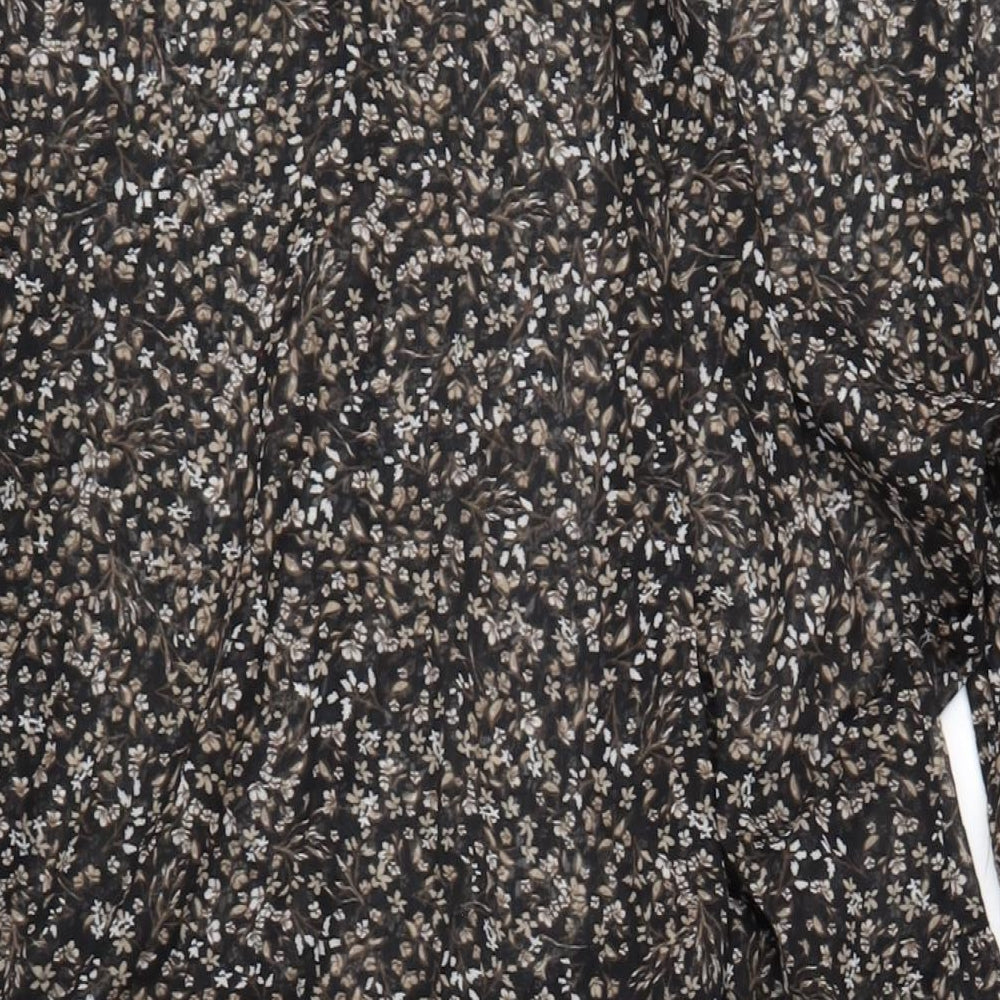 Capsule Womens Black Floral Polyester A-Line Size 14 V-Neck Pullover