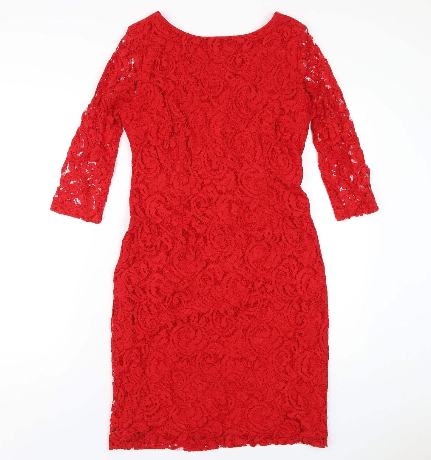 Roman Womens Red Polyester Bodycon Size 12 Round Neck Zip