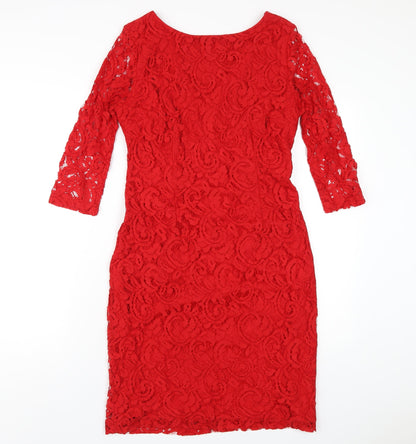 Roman Womens Red Polyester Bodycon Size 12 Round Neck Zip