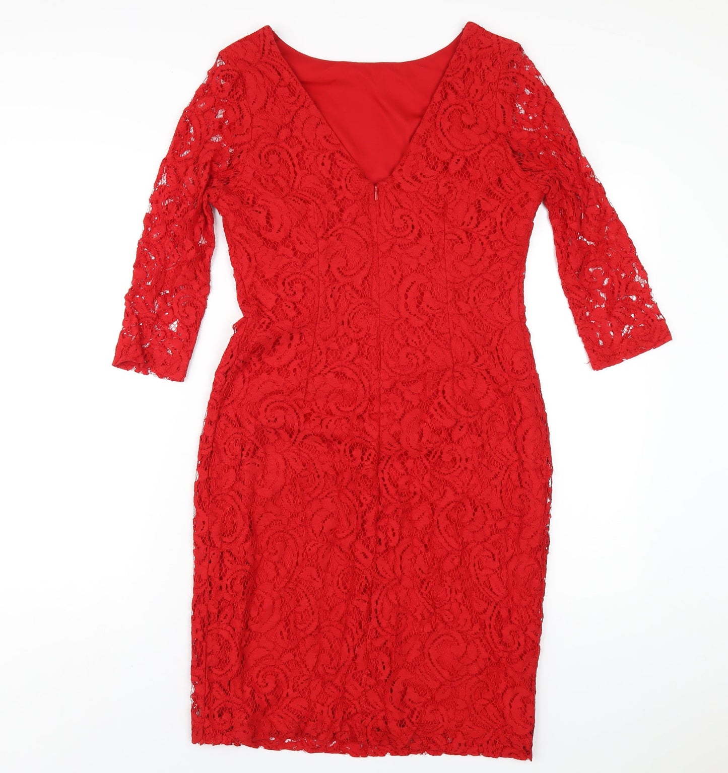 Roman Womens Red Polyester Bodycon Size 12 Round Neck Zip