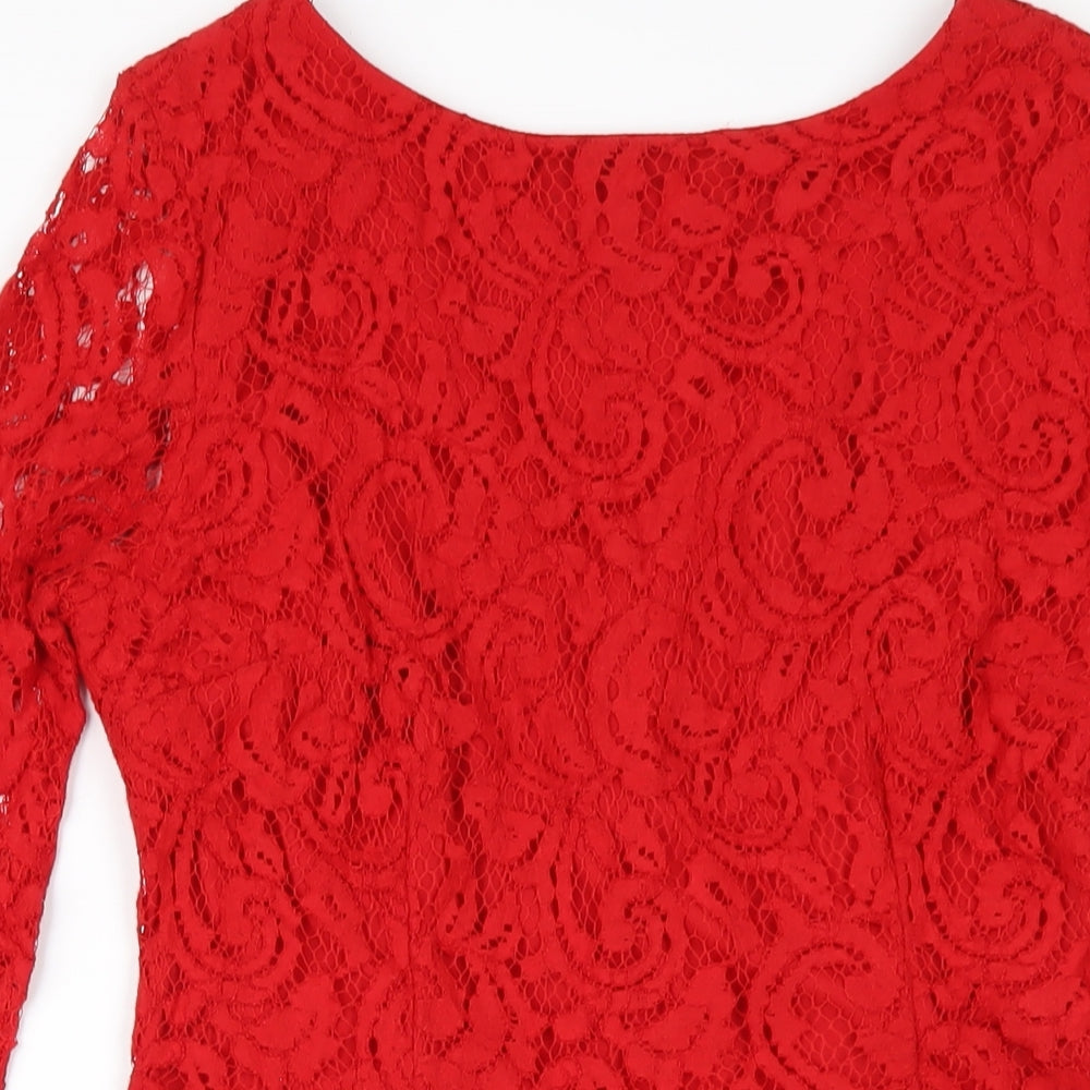 Roman Womens Red Polyester Bodycon Size 12 Round Neck Zip