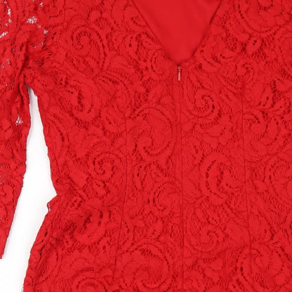 Roman Womens Red Polyester Bodycon Size 12 Round Neck Zip