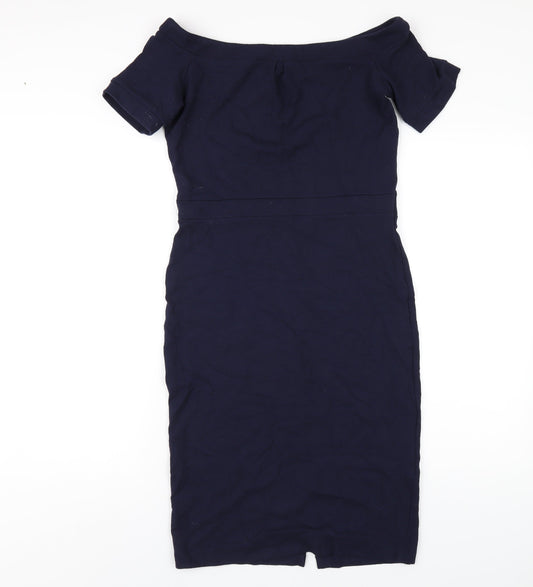 NEXT Womens Blue Viscose Pencil Dress Size 12 Off the Shoulder Pullover