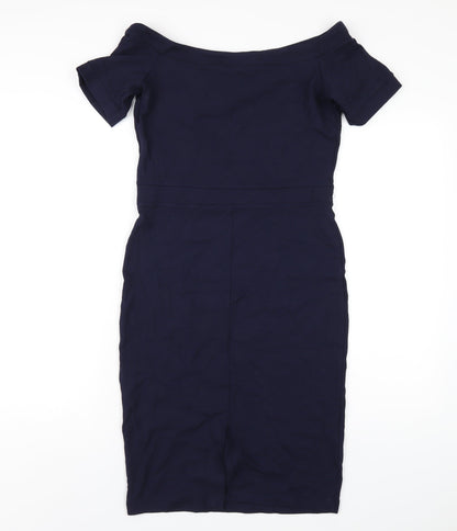 NEXT Womens Blue Viscose Pencil Dress Size 12 Off the Shoulder Pullover