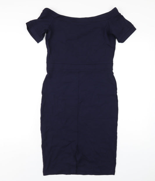 NEXT Womens Blue Viscose Pencil Dress Size 12 Off the Shoulder Pullover