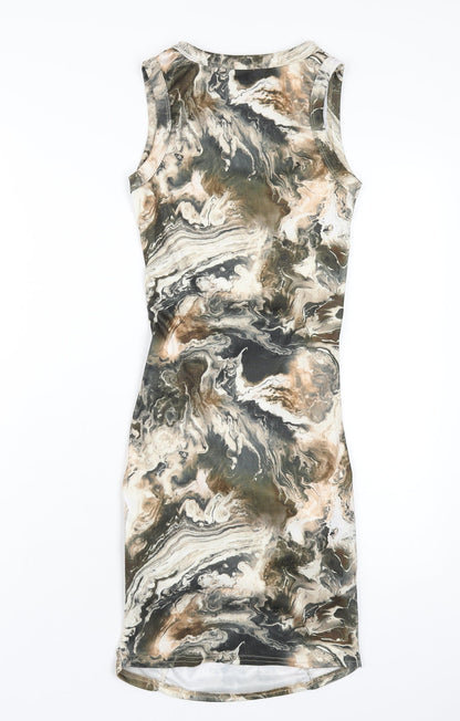 PRETTYLITTLETHING Womens Multicoloured Geometric Polyester Bodycon Size 8 Round Neck Pullover