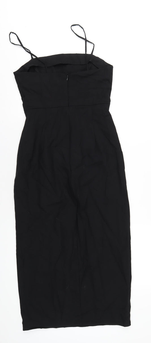 Zara Womens Black Polyester Pencil Dress Size M Square Neck Zip