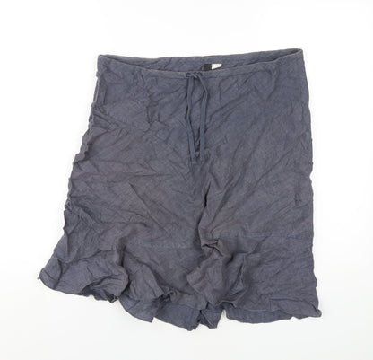 H&M Womens Blue Linen A-Line Skirt Size 10 Drawstring