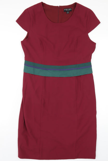 Fever Womens Red Polyester Pencil Dress Size 16 Round Neck Zip