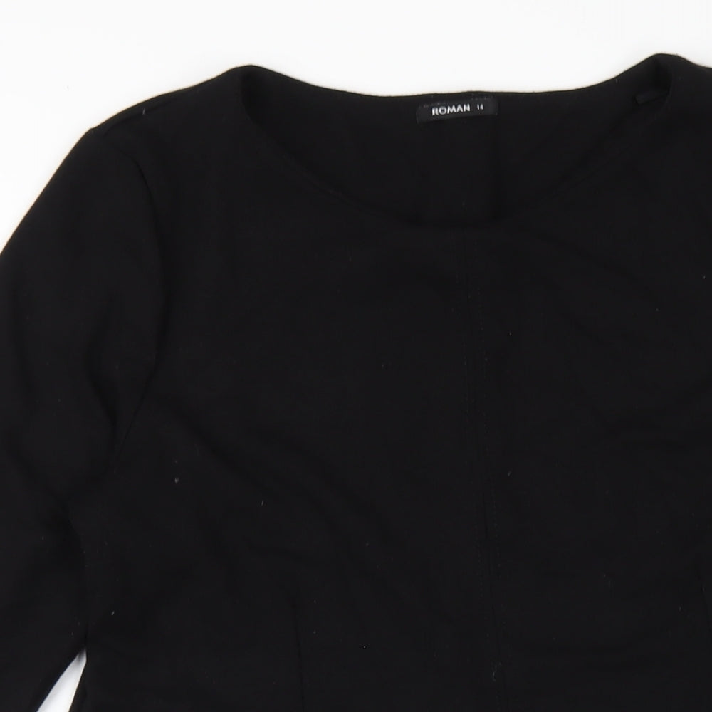 Roman Womens Black Polyester A-Line Size 14 Round Neck Pullover