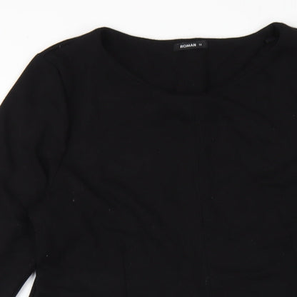 Roman Womens Black Polyester A-Line Size 14 Round Neck Pullover