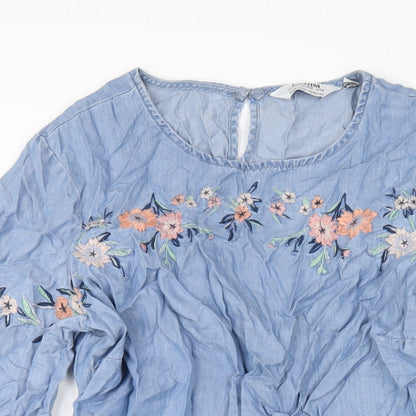 Dorothy Perkins Womens Blue Lyocell A-Line Size 14 Round Neck Pullover