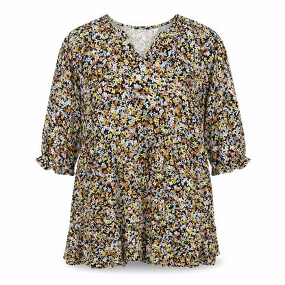 M&Co Womens Multicoloured Floral Viscose A-Line Size 14 V-Neck Pullover