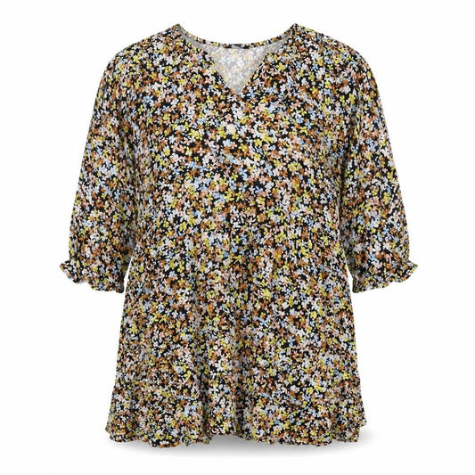 M&Co Womens Multicoloured Floral Viscose A-Line Size 14 V-Neck Pullover