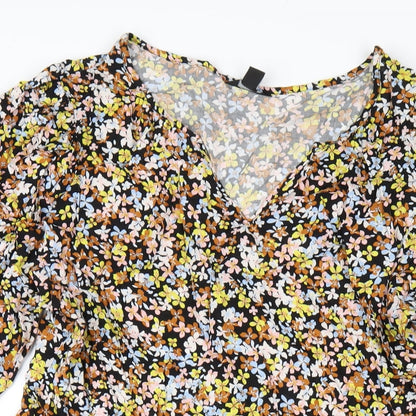 M&Co Womens Multicoloured Floral Viscose A-Line Size 14 V-Neck Pullover
