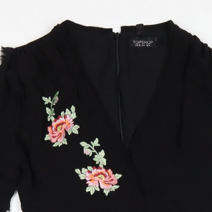 Topshop Womens Black Polyester A-Line Size 10 V-Neck Zip