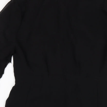 Topshop Womens Black Polyester A-Line Size 10 V-Neck Zip