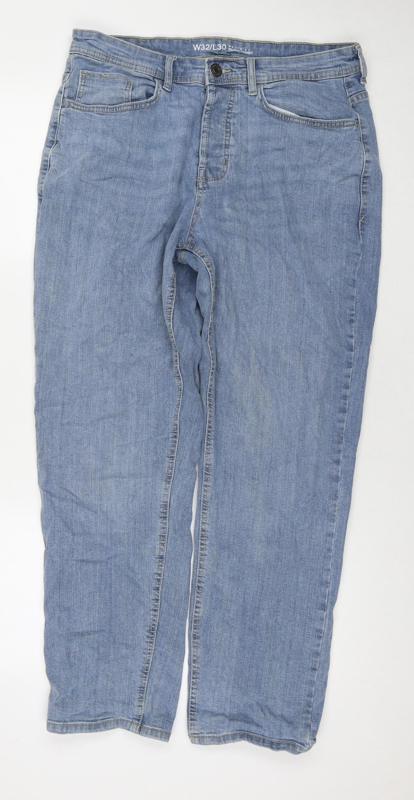 Denim & Co. Womens Blue Cotton Straight Jeans Size 32 in L30 in Regular Zip