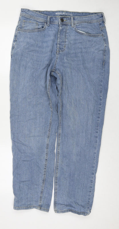 Denim & Co. Womens Blue Cotton Straight Jeans Size 32 in L30 in Regular Zip