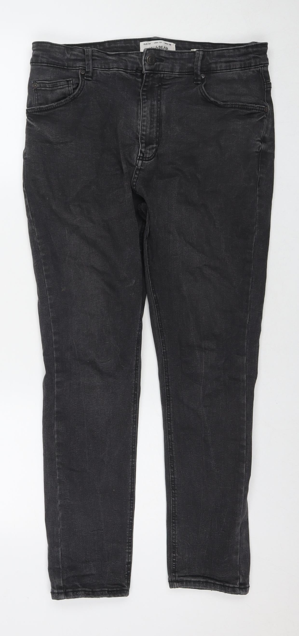 Pull&Bear Womens Black Cotton Skinny Jeans Size 14 L27 in Regular Zip