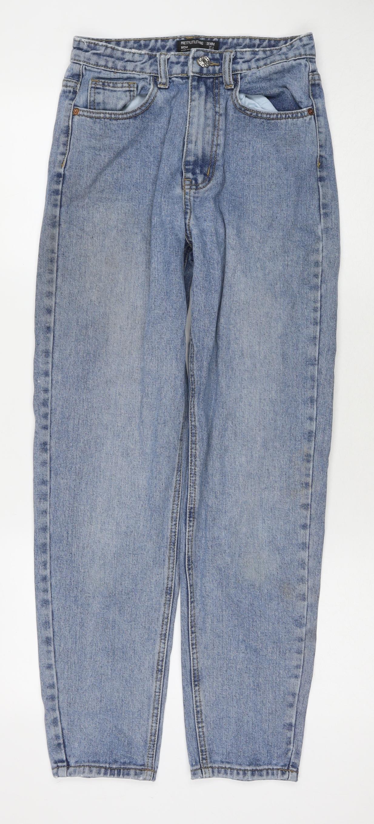 PRETTYLITTLETHING Womens Blue Cotton Mom Jeans Size 6 L28 in Regular Zip