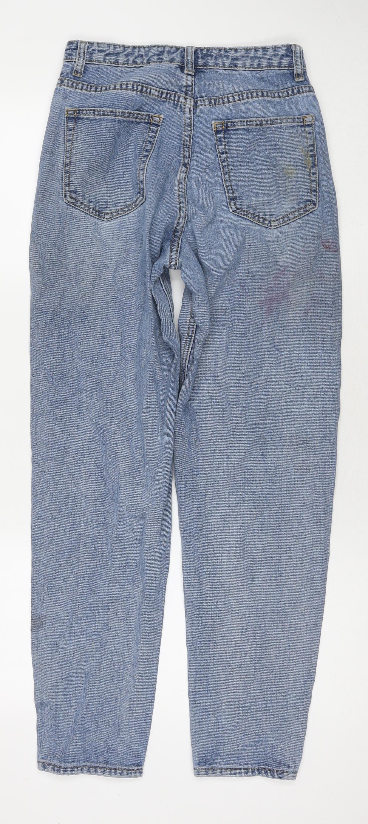 PRETTYLITTLETHING Womens Blue Cotton Mom Jeans Size 6 L28 in Regular Zip