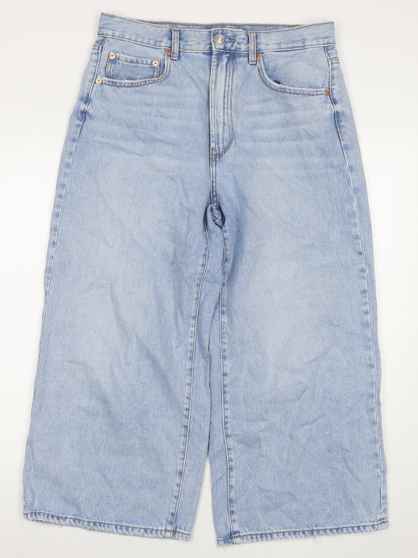 Womens UK Size 14 Stradivarius Regular Fit Wide-Leg Blue Jeans