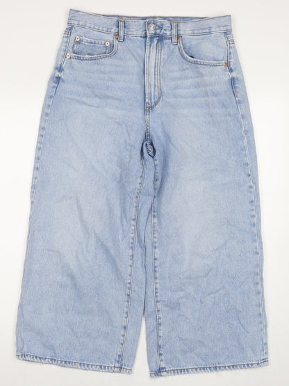 Womens UK Size 14 Stradivarius Regular Fit Wide-Leg Blue Jeans