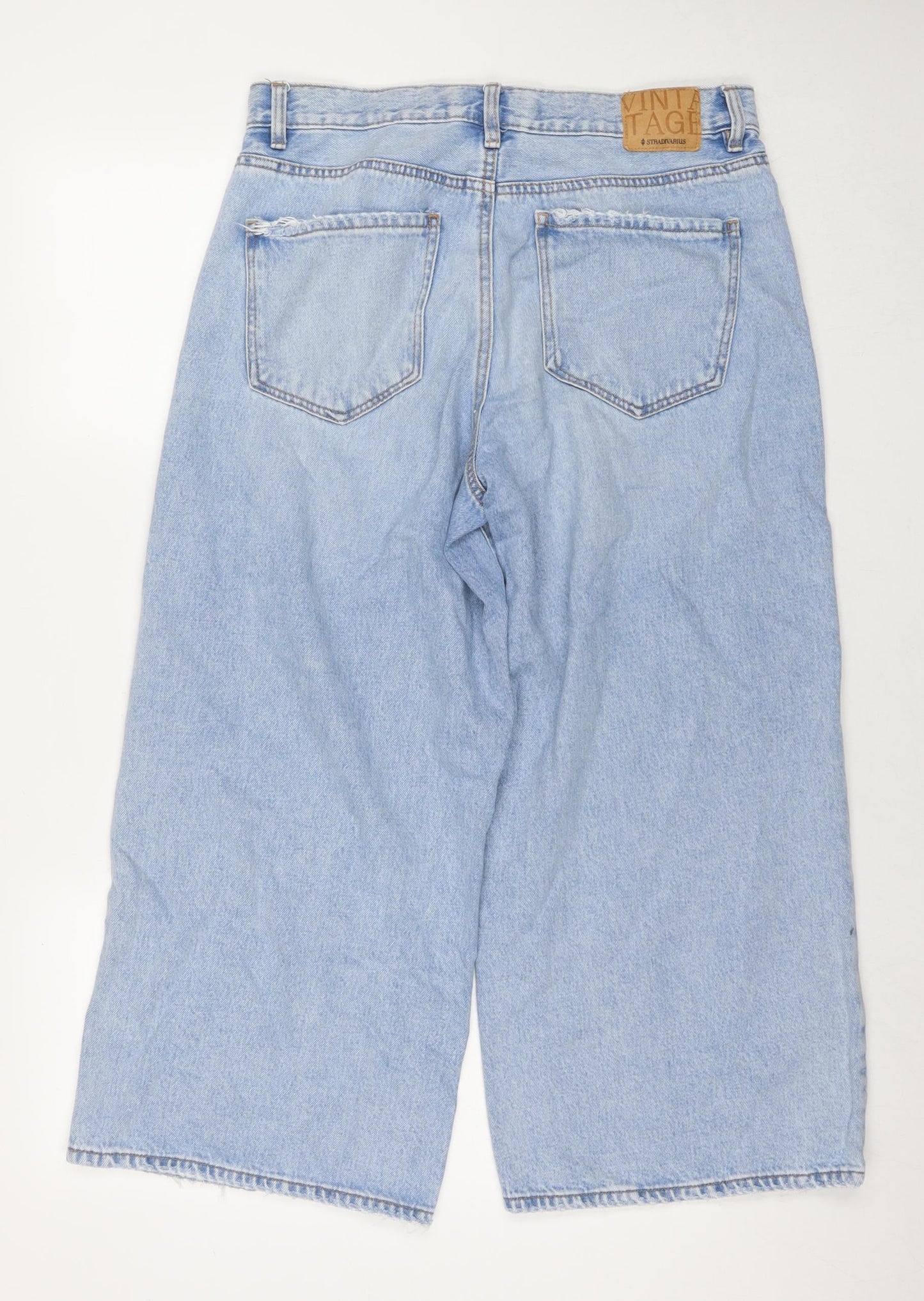 Womens UK Size 14 Stradivarius Regular Fit Wide-Leg Blue Jeans
