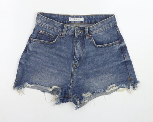 Denim & Co. Womens Blue Cotton Hot Pants Shorts Size 8 L3 in Regular Zip